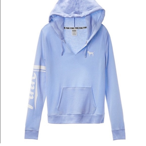 PINK Light Blue Logo Hoodie Sweatshirt - Picture 1 of 5